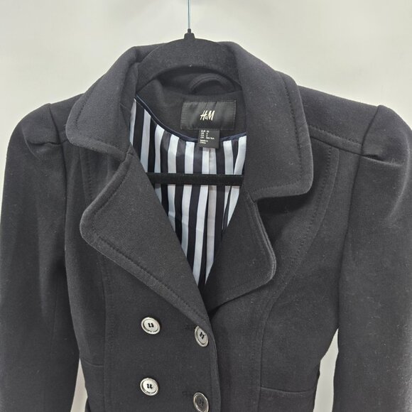 H&M Cotton Blend Black White Lined Double Breasted Crop Jacket Size 2 - Picture 3 of 14
